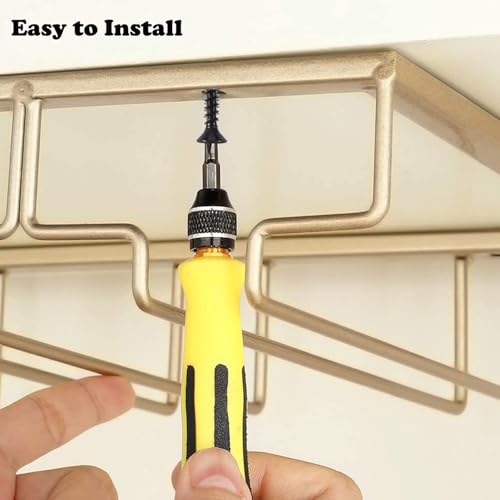 Wine Glass Rack - Under Cabinet Stemware Wine Glass Holder - Wine Glasses Storage Hanger Metal Organizer for Cabinet Kitchen Bar (Champagne Gold, 4 Rows 2 Pack) - view 3