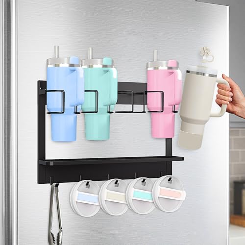 Water Bottle Organizer for Stanley Cup Accessories 20/30/40 oz, Fridge Magnetic and Wall Mount Tumbler Holder Organizer, Kitchen Water Bottle Storage Rack (Black) - view 7