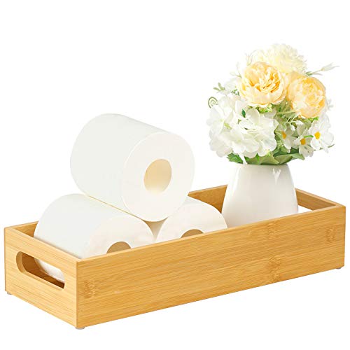 Toilet Tray for Bathroom, Bamboo Toilets Paper Storage with Handles, Toilet Paper Tray Holder Organizer Basket for Top Tank/Kitchen Counter Natural,14.9x5.9 Inch