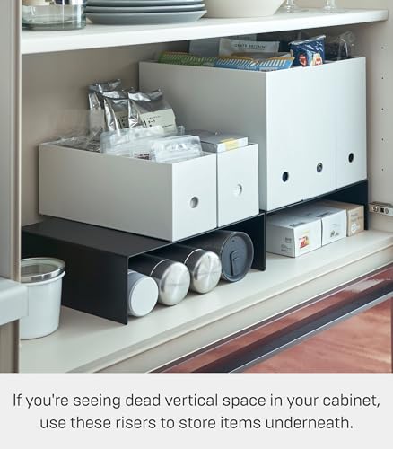 YAMAZAKI Home Tower Steel Under Cabinet Bottom Shelf Storage Organizer, Set of 2 Dish Riser for Under Sink Or Kitchen Pantry Or Counter - Steel - view 2