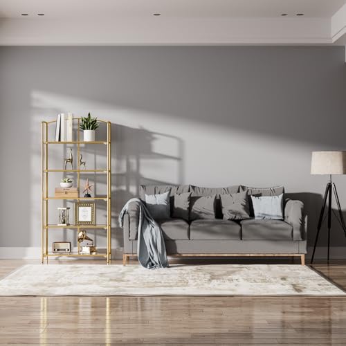 5-Tier Wider Foldable Bookshelf, Gold Frame & Transparent Shelves - view 5