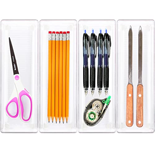 Clear Drawer Organizer for Office Bin Desk Storage, 3.25"x 9.5", 4 Packs