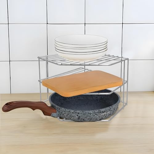 3-Tier Corner Shelf Counter and Cabinet Organizer - Steel Metal Wire - Rust Resistant - Plates, Dishes, Cabinet & Pantry Organizer - Kitchen Organization (10 x 7.5 Inch) (Chrome) - view 5