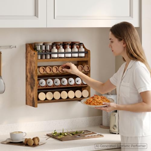 Spice Rack, 4 Tier Wall Mount & Countertop Organizer, Industrial Spice Holder, for Kitchen Countertop and Cabinet, Compact and Versatile, Rustic Brown SR07BR - view 5