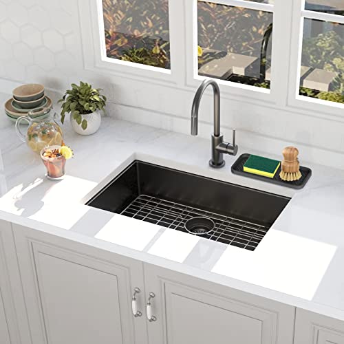 Kitchen Silicone Sink Organizer Tray, Sponge Holder for Sink Caddy（Black） - view 6