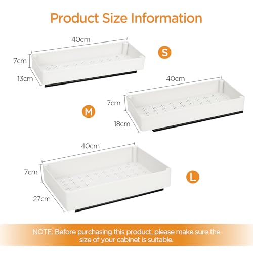 Telescopic Drawer Organiser with Damping System - 3 Sizes (13/18/27 x 40 x 7 cm), Extendable Drawer Shelf for Kitchen Cupboard/Cabinet, Easy Assembly - view 2