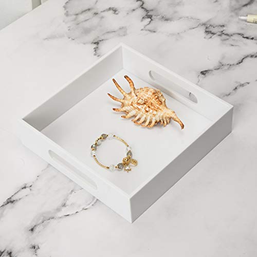 White Sturdy Acrylic Tray with Handles-8x8 Inch- Countertop Organizer Tray for Kitchen,Bathroom,Office- Storage Box for Cosmetics, Jewelry,Toiletries,Toy,Gadgets - view 4
