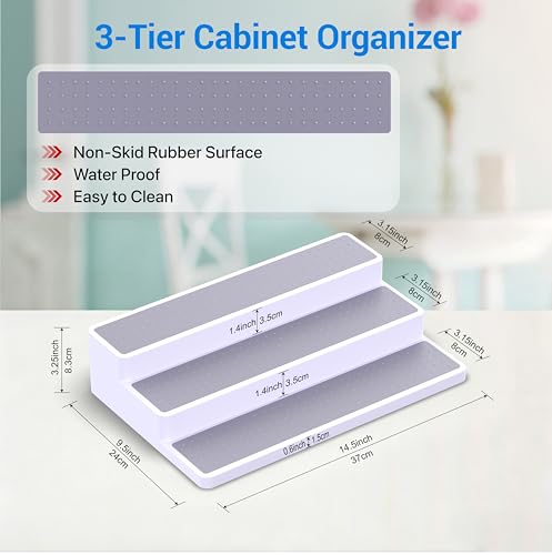 3 Tier Spice Rack Organizer for Cabinet, 3 Pack Non-Slip Spice Rack Shelf Organizer, Holds 24+ Jars, Plastic Spice Organizer for Cabinet, Pantry & Kitchen Countertop, White - view 4