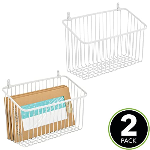 Small Metal Wire Wall Mounted Storage Organizer Basket Bin for Hanging in Kitchen, Garage, Entryway, Mudroom, Bedroom, Bathroom, Laundry Room - Unity Collection - 2 Pack - White - view 4