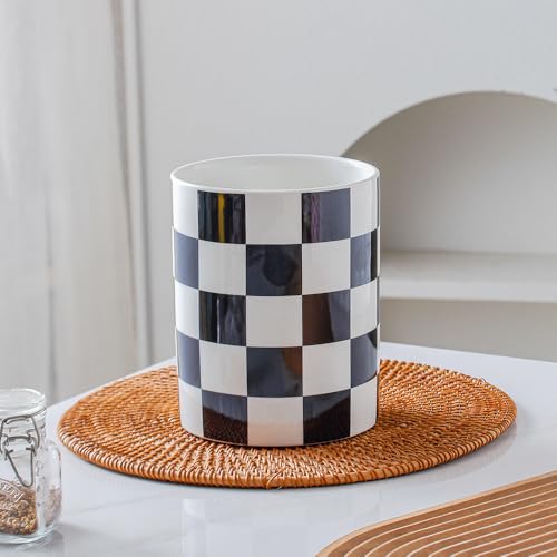 Kitchen Utensil Holder, 6.3 Inch Checkered Ceramic Cooking Utensil Holder Modern Utensil Crocks for Kitchen Counter-Farmhouse, Housewarming Gift, Decor and Accessories (Black, 6.3 Inch) - view 4