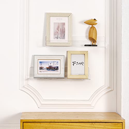 4 PCS Clear Acrylic Floating Wall Ledge Shelf 15 Inch Wall Mounted Nursery Kids Bookshelf, Invisible Hanging Shelves for Wall Storage,Toy Picture Ledge Display Shelf Bathroom Storage Shelves - view 2