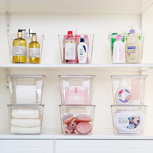 6 Pack Clear Stackable Storage Bins with Lids and Handles, Large - view 5