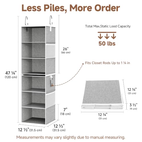 Hanging Closet Organizer, 6-Shelf with 2-in-1 Design, Gray - view 2