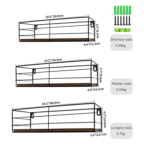Wall Shelf, Floating Wall Shelf Black for Living Room, Bedroom, Kitchen, Bathroom, Save Space Set of 3 - view 3
