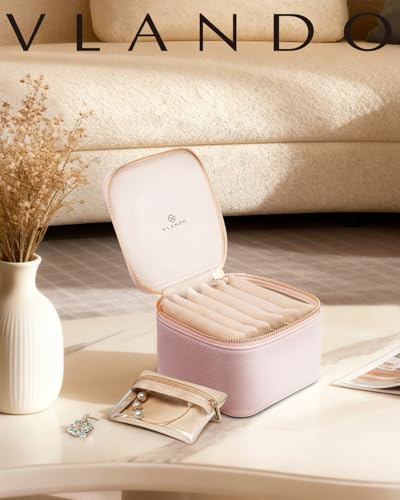 Travel Jewelry Case with 6 Clear Velvet Zipper Pouches,Pink - view 2