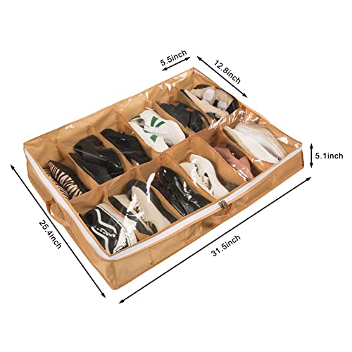 Under Bed Shoe Storage Organizer - Underbed Closet Solution With 2 Metal Zippers, 3 Handles, Clear Cover - Fits 24 Pairs of Men's and Women's Shoes - Set of 2, Yellow - view 4