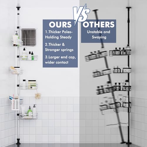 Shower Caddy Corner Tension Pole,Stainless Steel Shelves Bathroom Organizer - view 4