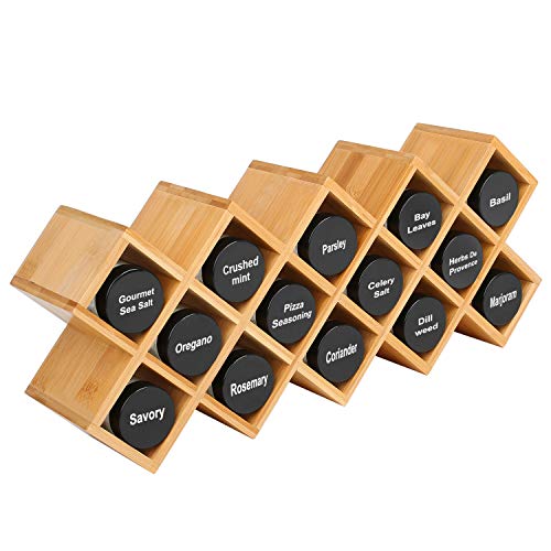 Bamboo Spice Rack Organizer 4-Tier Countertop Organiser, Criss-Cross Kitchen cabinet Free-Standing Countertop Storage shelf Fit for Spice Jar, Can, Bottle (Jars Not Include)
