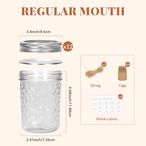 16 oz 12 Pack Crystal Mason Jars With Airtight Lids - view 2