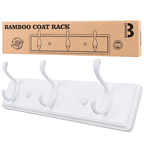 Heavy Duty Wooden Coat Rack, Wall-Mounted Organizer,14 Inch, White
