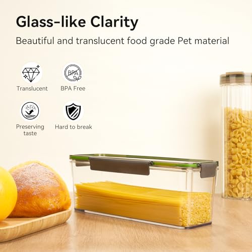 72oz Spaghetti Pasta Storage Container - Clear Plastic Noodle Holder with Airtight Lid Kitchen Pantry Food Storage Organizer for Rice Flour Cereal Oats Cracker Coffee Bean Linguini Lasagna (Square*1) - view 6