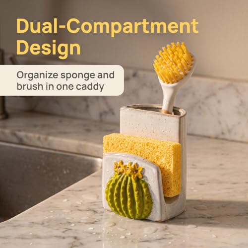 Cactus Ceramic Sponge Holder Kitchen Sink Caddy Brush Dishcloth Organizer - view 2