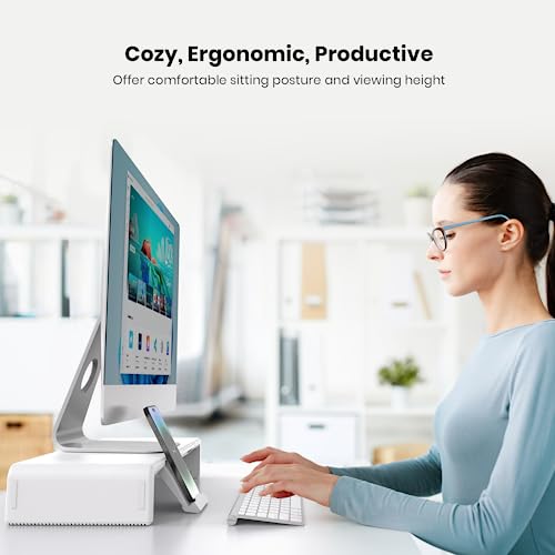 Monitor Stand Riser, Klearlook Foldable, Height Adjustable Computer Stand, Desk Shelf Riser with Storage Drawer &Tablet Phone Stand for Desktop, Laptop (White) - view 6