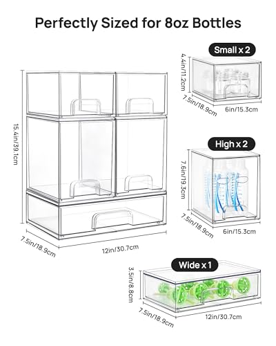 Clear Stackable Storage Drawers Set of 5, Plastic Organizer Bins - view 3
