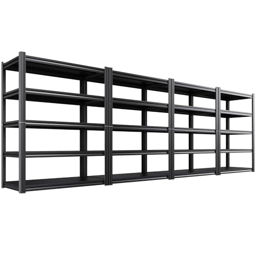 4 Pack 5-Tier Steel Panel Garage Shelving Unit 71.2 x 46 x 20, Black