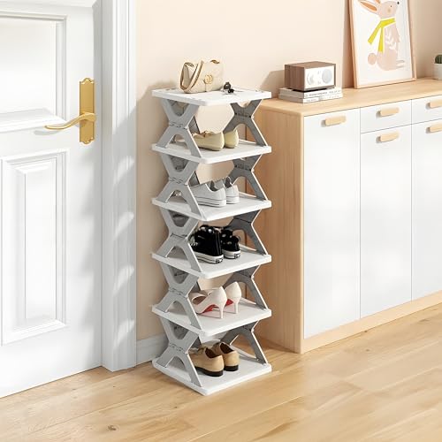 6 Tier Kids Shoe Rack, Collapsible Shoe Rack for Kids' Rooms, Foldable Vertical Shoe Organizer for Front Door Entrance, Compact Shoe Storage Shelf for Narrow Spaces