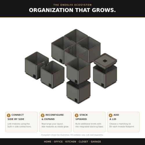 Modular Interlocking Storage Organizer System, Stackable Bins and Starter Kits (6, BLACK, Slim Drawer Organizer) - view 7