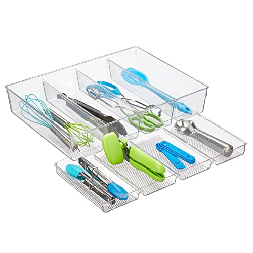 Plastic Kitchen Drawer Organizer Tray Set - Horizontal Storage Bin for Organizing Cutlery, Flatware, Silverware, Utensil, and Appliances - Ligne Collection - Clear - view 7