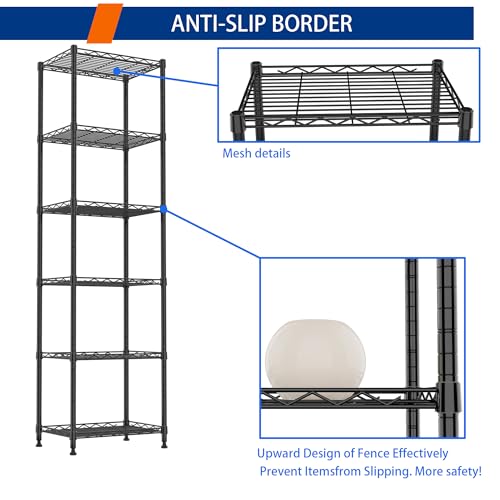 6 Wire Shelving Steel Storage Rack Adjustable Unit Shelves for Laundry Bathroom Kitchen Pantry Closet(Black,11.7" D x 16.8" W x 63" H) - view 6