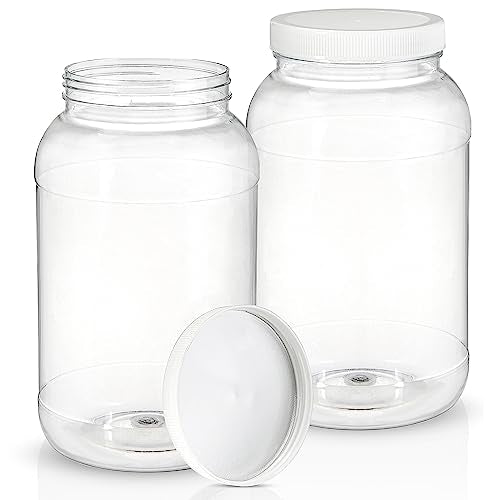 2 Pack Plastic Jars with Lids, 1 Gallon Wide Mouth Storage Containers, Empty Plastic Jars for Kitchen & Household Storage of Dry Goods, Peanut, Candy, Noodles