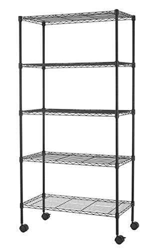 Finnkare Premium Heavy Duty 5 Tier Adjustable Metal Wire Shelving Rack Unit Storage Organizer Tower Shelf System 3Layer Anti-Rust Coating Display Workshop Kitchen Steel Leveling Feet 30”x14”x60” Black - view 3