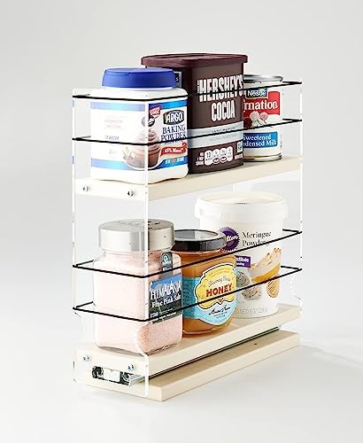 Sliding Spice Rack Organizer for Cabinets - Pull Out Shelves for Upper Kitchen Cabinets - Cabinet Organizer/Storage - 2 Tiers - 3.45" x 10.75" x 10.6" (Cream, Partially Assembled)