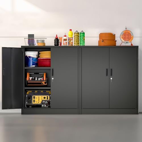 Metal Storage Cabinet, 36" H Locking Storage Cabinet with 2 Adjustable Shelves, Metal Cabinets for Garage, Home, Office, Utility Room-Black - view 5
