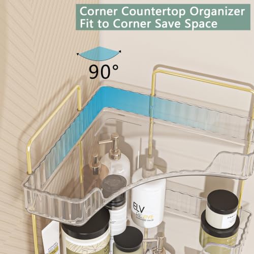 3-Tier Corner Bathroom Counter Organizer, Gold Metal Frame, Clear - view 6