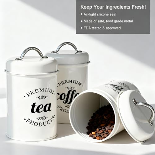 Coffee Tea Sugar Container Set of 3, Airtight Metal Canisters - view 4