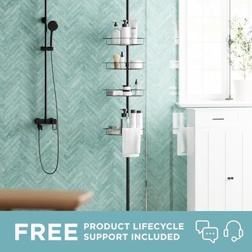 Tension Pole Shower Caddy Corner Organizer, Adjustable Standing Shower Caddy with 4 Baskets and Towel Bar, Rust Resistant Bathroom Tension Rod Organizer, 60 to 97 Inch, Bronze - view 2