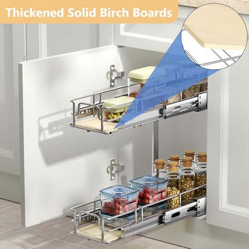 2 Tier Individual Pull Out Cabinet Organizer 7½"W x 21½"D, Slide Out Wood Shelves Organizers, Pull Out Drawers Organization and Storage for Kitchen Cabinet - view 2
