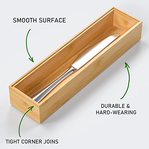 Silverware Tray for Drawer, Stackable Kitchen Bamboo Drawer Organizer 12" x 3" x 2" Set of 2 - view 2