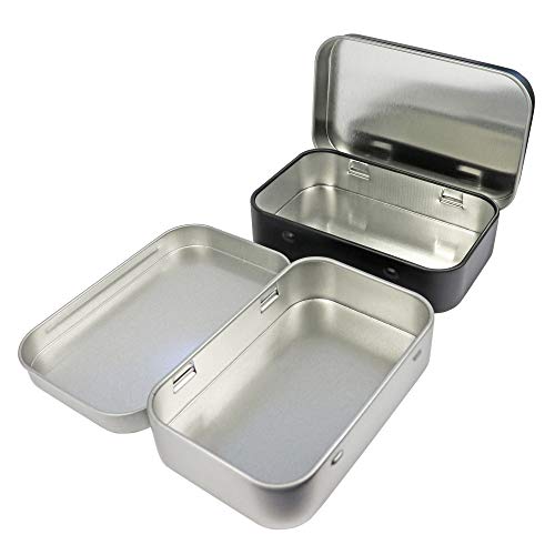 4 Pack Metal Rectangular Empty Hinged Tins Box Containers 3.75 by 2.45 by 0.8 Inch Silver & Black Mini Portable Box Small Storage Kit Home Organizer (2 Black 2 Silver) - view 5