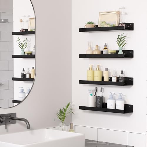 2 Pcs 15" Acrylic Shelves for Wall Organize and Display, Black - view 4