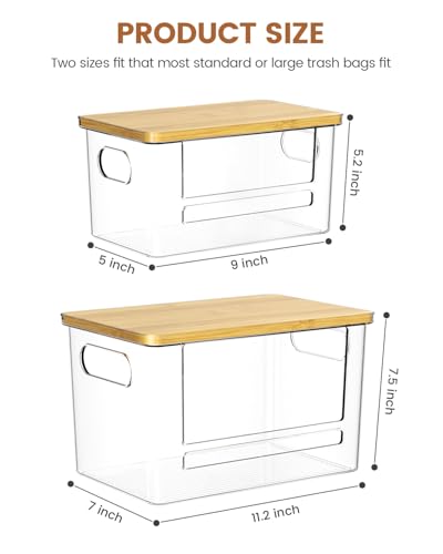 Trash Bag Dispenser 2 Pack, Stackable Trash Bag Holder with Bamboo Lid – Clear Plastic Garbage Bag Organizer for 4-33 Gal Bags, Space-Saving Under Sink Organizer for Kitchen, Laundry, Pantry - view 7