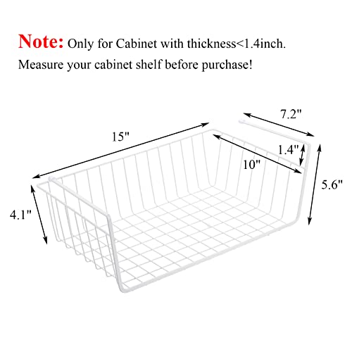 4 Pack White Under Shelf Wire Basket Hanging Storage Baskets, Under Cabinet Add-on Storage Racks Slide-in Baskets Organizer for Kitchen Pantry Desk Bookshelf - view 2