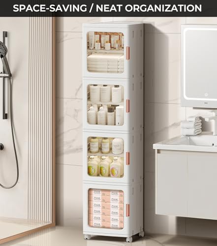 4-Tier Tall Narrow Bathroom Storage Cabinet for Small Space,White - view 3