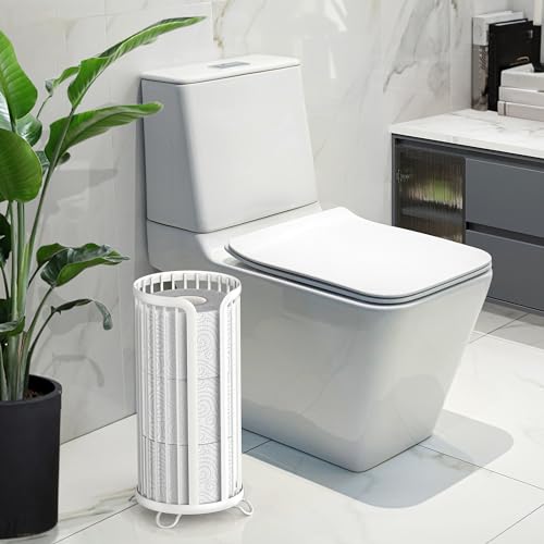 Toilet Paper Holder Stand, Freestanding Toilet Tissue Organizer, Minimalistic Storage Solution, Reserve Mega Rolls,Modern -2PACK White - view 2