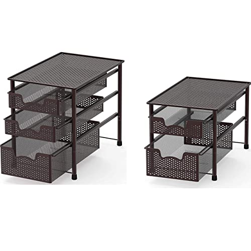 Stackable 2 Tier Sliding Basket + 3 Tier Sliding Basket Bronze