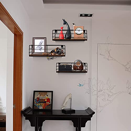 Wall Shelf, Floating Wall Shelf Black for Living Room, Bedroom, Kitchen, Bathroom, Save Space Set of 3 - view 6